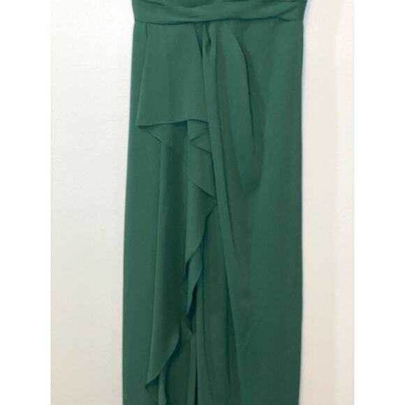 Azazie Size 4 Julianna Formal Dress Maxi A Line Pleated Waist V Neck Dark Green - Picture 6 of 14
